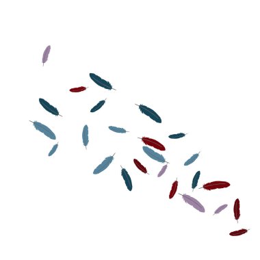 Renkli tüyler. Renkli tüylerin izleri Evcil Hayvanlar için Tasarım. Baskı, Logo ya da Poster için Basit Desen. Vektör Konfeti Arkaplanı