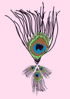 Vektör kapağı tasarımı. Pembe arka planda tavus kuşu tüyleri