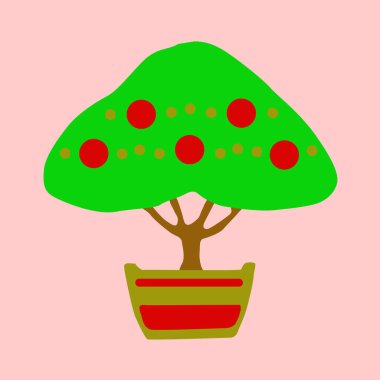 Tasarım elementi. Pembe arka planda Bonsai.