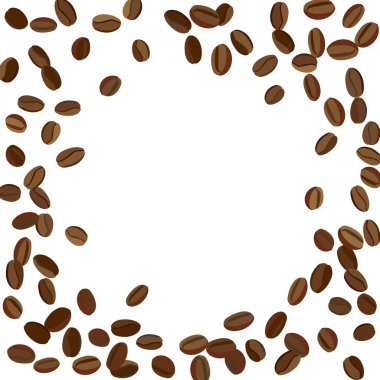 Yazdırma, Poster ve Kart için Kahve Fasulyesi ile arka plan. Kafe ya da Kafe Dekorasyonu için Taze Sabah Modeli. Basit Kaba Motif.