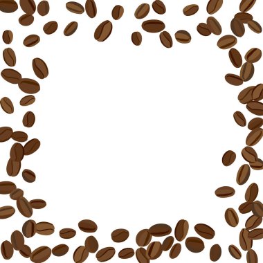 Yazdırma, Poster ve Kart için Kahve Fasulyesi ile arka plan. Kafe ya da Kafe Dekorasyonu için Taze Sabah Modeli. Basit Kaba Motif.