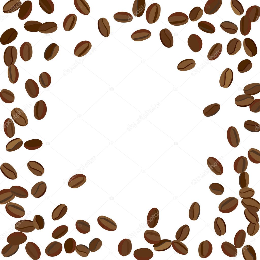 Background with Coffee Beans for Print, Poster, Card. Fresh morning Pattern for Cafe or Coffee House Decoration. Simple Rough Motif.