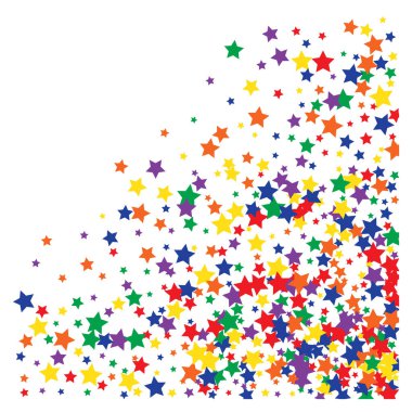 Neşeli Düşen Renkli Yıldızlar Konfeti Vektör Arkaplanı. 