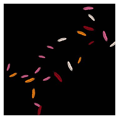 Renkli tüyler. Renkli tüylerin izleri Evcil Hayvanlar için Tasarım. Baskı, Logo ya da Poster için Basit Desen. Vektör Konfeti Arkaplanı.