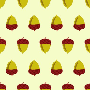 Tebrik kartı ya da Poster için meşe palamudu olan şirin bir desen. Kusursuz bir doku. Sonbahar veya Yaz Tasarımı için Vektör Arkaplanı.