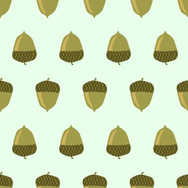 Tebrik kartı ya da Poster için meşe palamudu olan şirin bir desen. Kusursuz bir doku. Sonbahar veya Yaz Tasarımı için Vektör Arkaplanı.