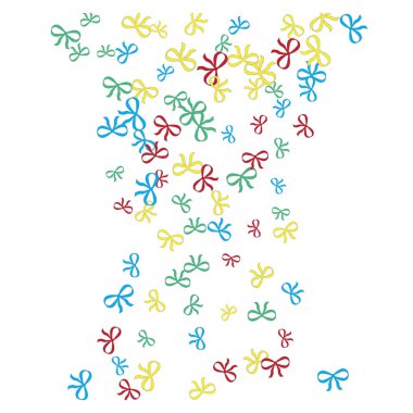 Renkli Fiyonklarla Şenlik Arkaplanı. Posta kartı, baskı, afiş ya da poster modası. Parti dekorasyonu, düğün, doğum günü ya da yıldönümü davetiyesi için küçük şirin fiyonklar. Vektör 