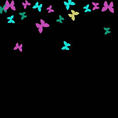 Renkli Kelebeklerle Yaz Arkaplanı. Basit Kadınsı Kart, Davetiye, Yazdırma Kalıbı. Güzel Kelebek Siluetleriyle Moda Dekorasyonu. Güve ile Vektör Arkaplanı