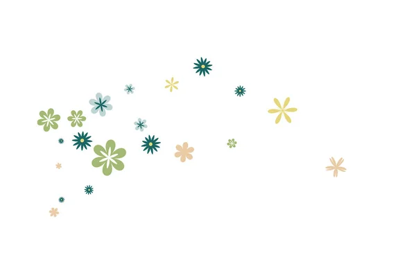 グリーティングカードやポスターのためのシンプルな小さな花とかわいい花のパターン 原始的なスタイルでナイーブデイジー花 春または夏のデザインのベクトル背景 — ストックベクタ