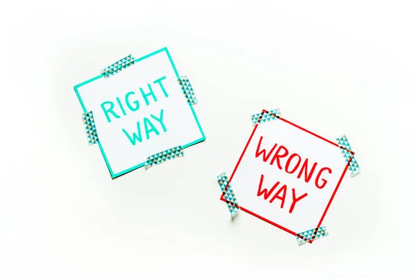 Problem solving. Right and wrong way icons on work desk from above