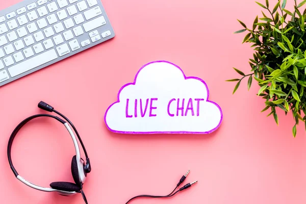 Live chat conversation message concept. Office desktop top view