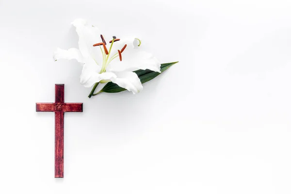 Condolence card with white flowers lily, from above