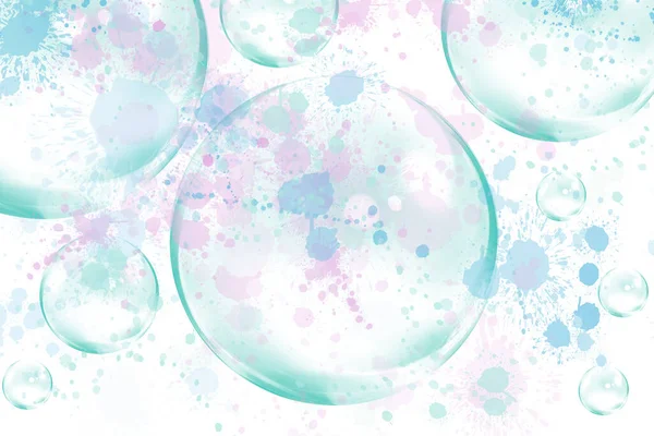 Bubbles Different Sizes Abstract Splashes Pink Blue Green Inks White — Stock Photo, Image