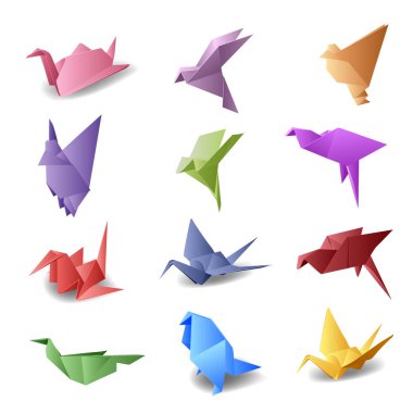Origami kuşlar ile ayarla vektör.