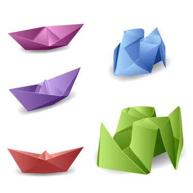 Origami tekneler ile ayarla vektör.