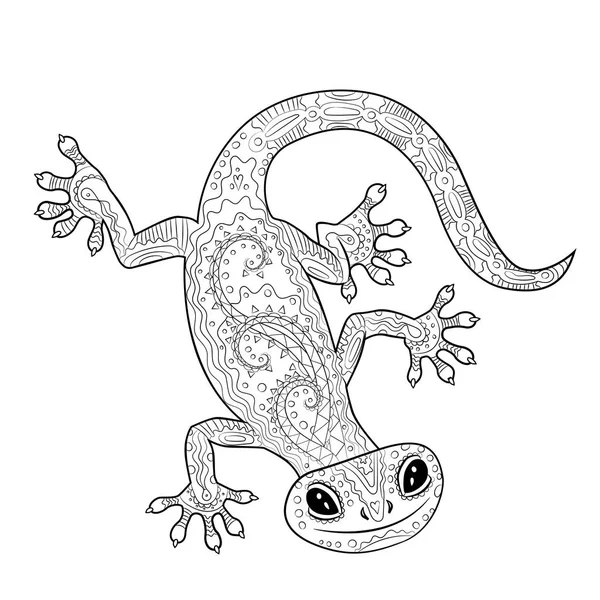 Målarbok med gecko i zentangle stil. — Stock vektor