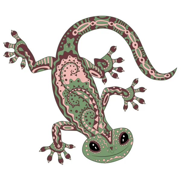 Кольоровий гекон у візерунковому стилі . — стоковий вектор