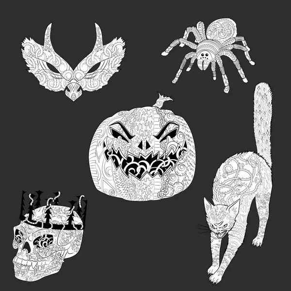 Set de pagini de colorat anti stres pentru Halloween — Vector de stoc