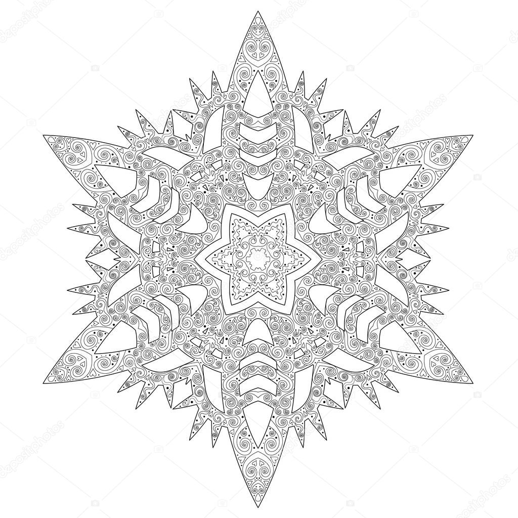 Winter coloring page with anti stress snowflake