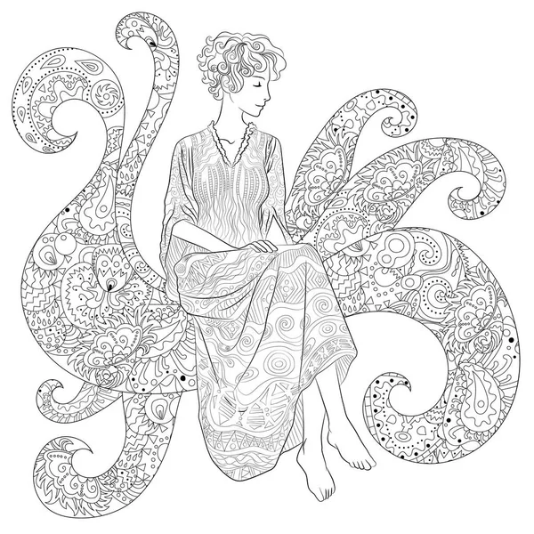 Desenli elbiseli güzel kız.