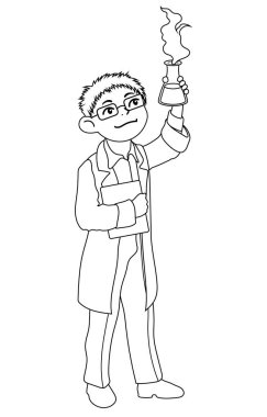 Bir kimyager çocukla çocuk illüstrasyon.