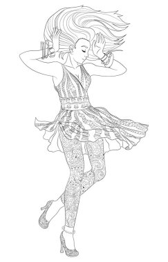 Beautifull dancing girl in a patterned dress. clipart