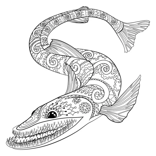 Malvorlage mit gruseligen Fischen mit hohen Details — Stockvektor