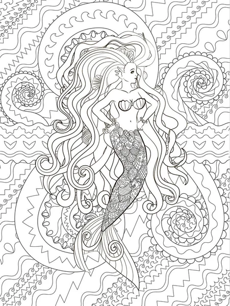 Gemusterte Darstellung einer Meerjungfrau. — Stockvektor