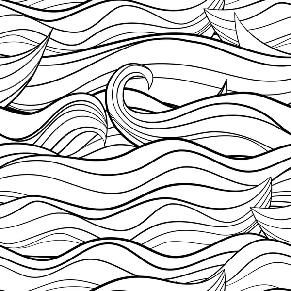 Zwart-wit seamles patroon met oceanische golven. — Stockvector
