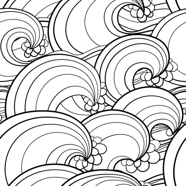Чорно-білий шов океанічний візерунок для розфарбування . — стоковий вектор