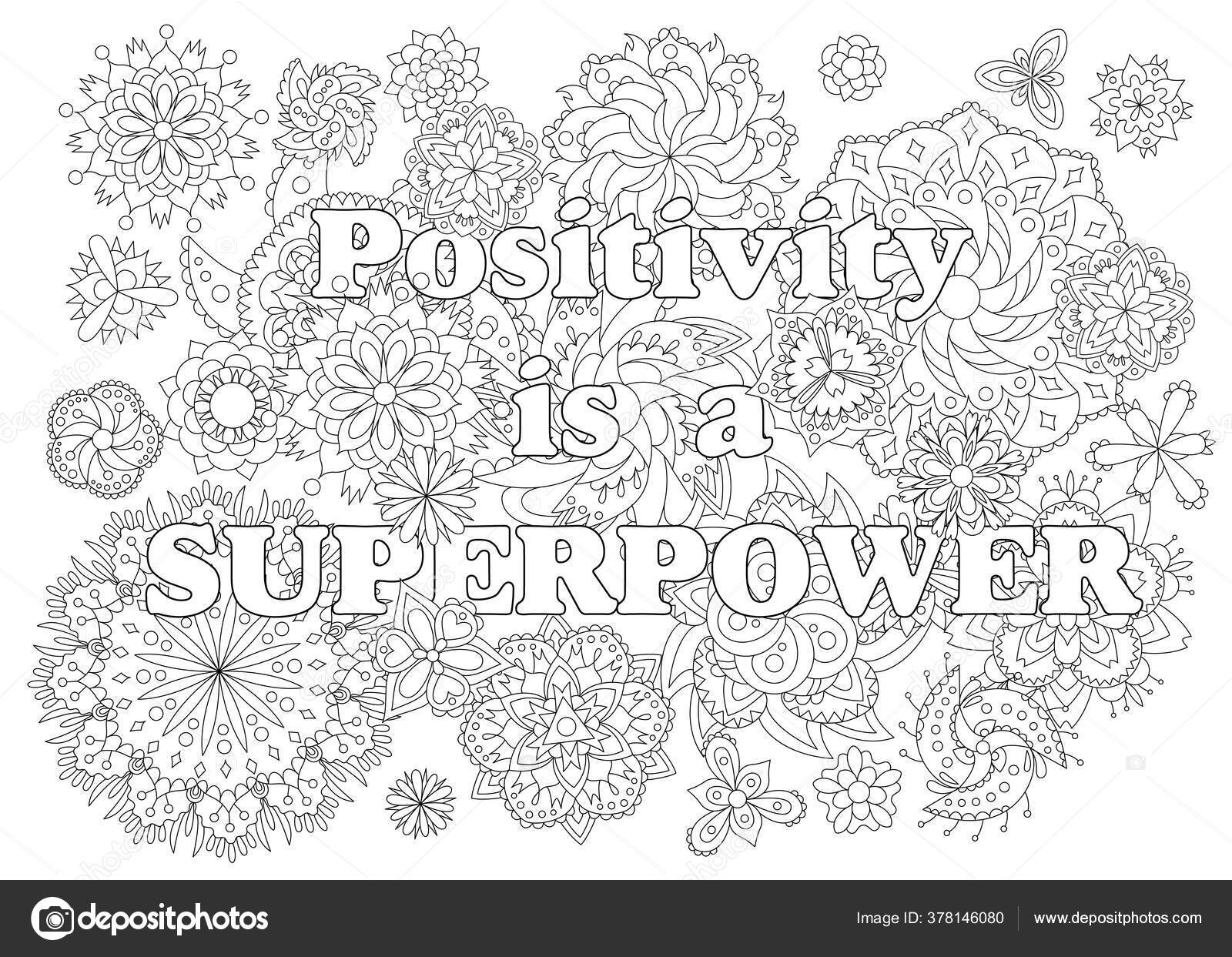 Vector Coloring Book Adults Inspirational Quote Mandala Flowers