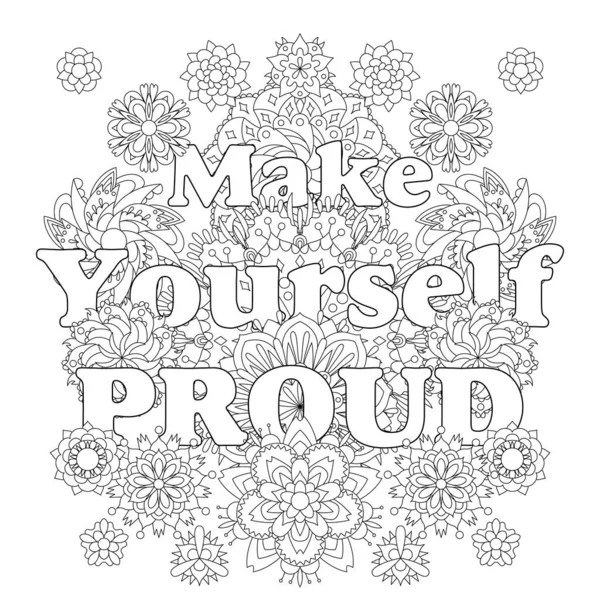 İlham verici alıntıları olan yetişkinler için vektör boyama kitabı ve mandala çiçekleri düzenlenebilir satırlı zendogru