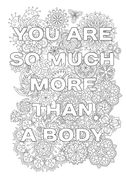 Livre Coloriage Vectoriel Pour Adultes Avec Citation Positive Corps Inspirant — Image vectorielle