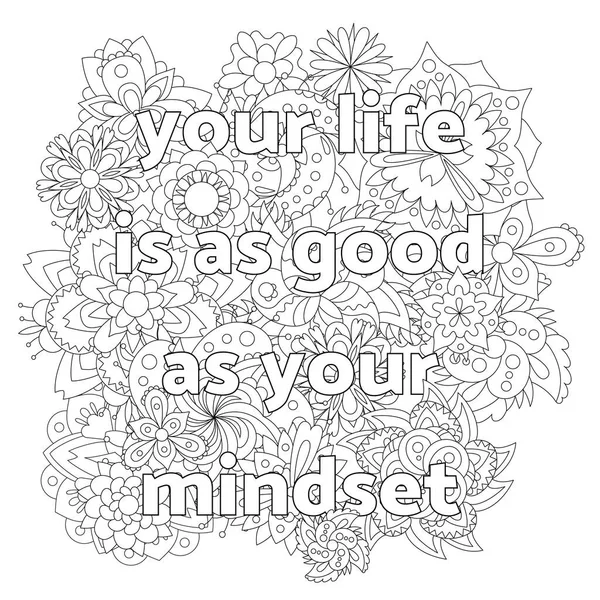 İlham verici alıntıları olan yetişkinler için vektör boyama kitabı ve mandala çiçekleri düzenlenebilir satırlı zendogru