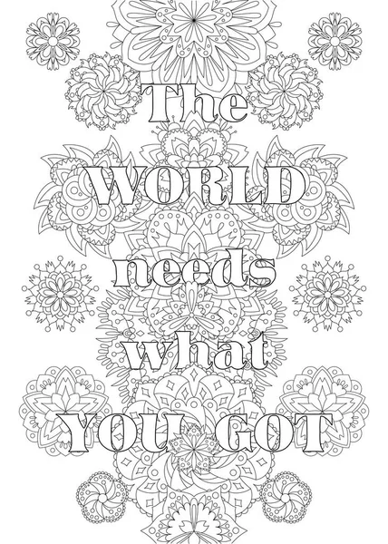 İlham verici alıntıları olan yetişkinler için vektör boyama kitabı ve mandala çiçekleri düzenlenebilir satırlı zendogru