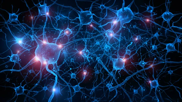 Rendu Des Cellules Neuronales Avec Lueur Dans Cerveau Humain — Photo