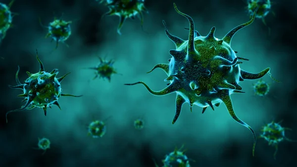 Close up image of virus cells flowing, 3d rendering.