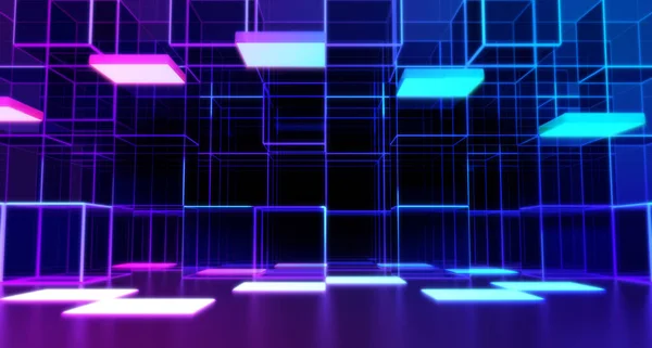 Hi Tech Fütürist Parlayan Neon ışığı, Soyut Arkaplan, 3D görüntüleme.