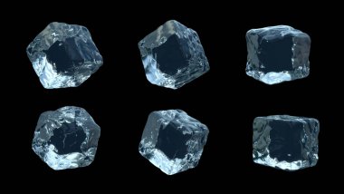 Kırpma yolu ile siyah arkaplanda izole buz küpleri kümesi.