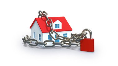 Camdan Kalkan Koruma Konsepti Altındaki Ev, 3 Boyutlu Resim.