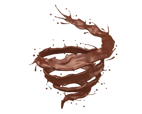 Dark Chocolate Shape Spiral Splash Clipping Path Rendering — Stock Photo, Image