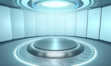 Fütürist Modern Boş sahne arkaplan teknolojisi bilim kurgu iç mefhumu 3D görüntüleme.