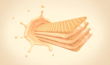 Turuncu kremalı turuncu gofret, 3 boyutlu çizim, kırpma yolu..