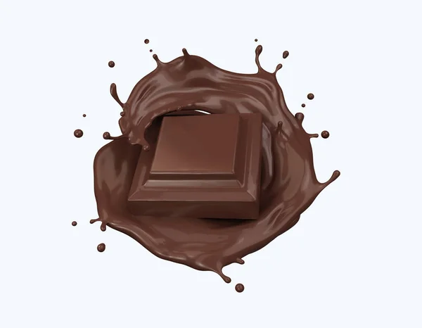 Csokoládé Darab Alá Forró Csokoládé Fröccsenés Vágási Útvonal Renderelés — Stock Fotó