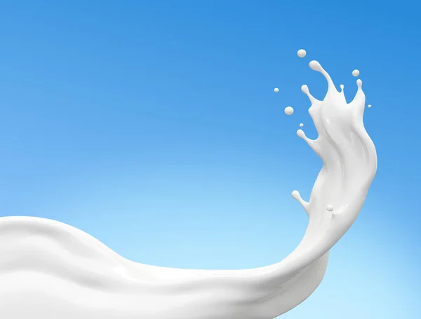 Milk Flow Splash Isolated Blue Background Clipping Path 렌더링 — 스톡 사진