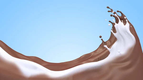 Süt ve çikolata karışımı ve kırpma yolu, 3d illus