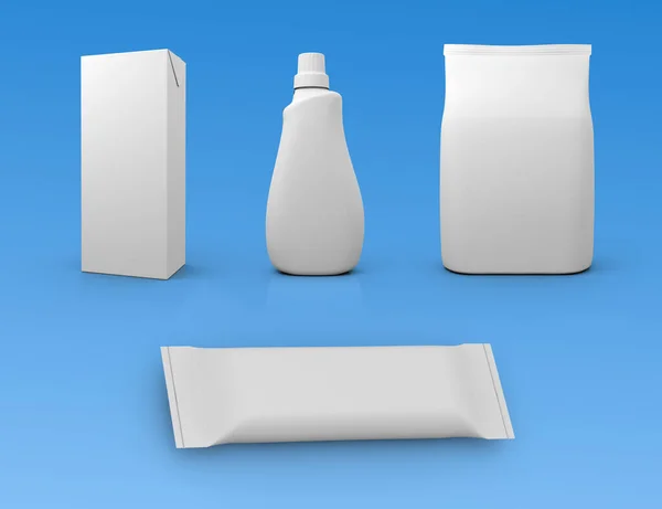 Mavi siyah zemin üzerinde beyaz ambalaj, kırpma yolu, 3d oluşturma.