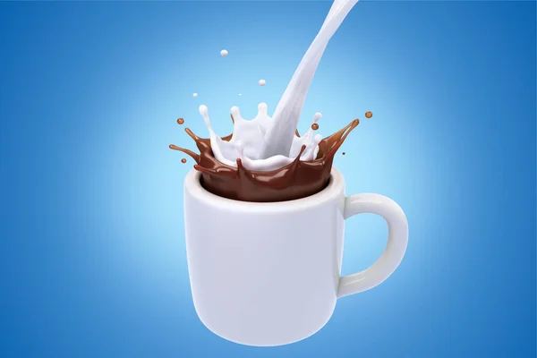 Tej Öntése Kávé Kávé Tej Fröccsenő Fehér Pohár Vágási Útvonal — Stock Fotó
