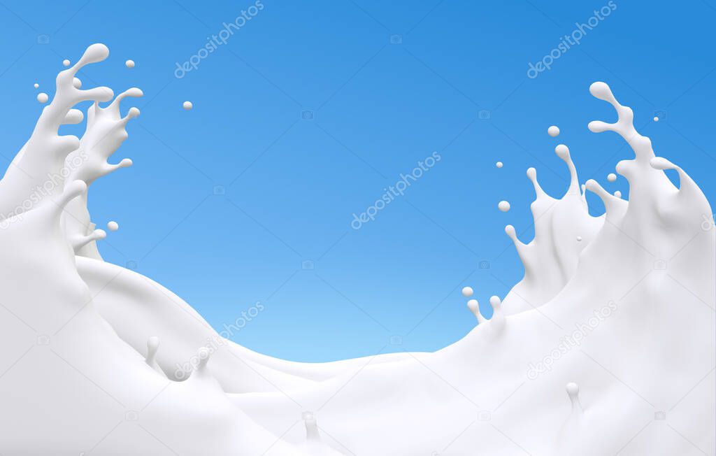 Milk wave and Splash,Isolated On blue background,With Clipping path