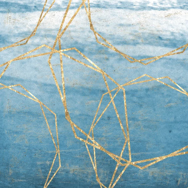 Abstract background with golden lines on a blue background. Wate